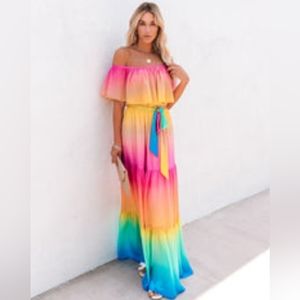VICI Rainbow Off the Shoulder Dress